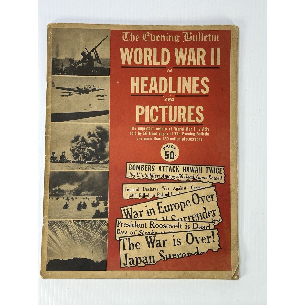 VTG 1946 The Evening Bulletin World War II Headlines & Pictures Bombers Attack